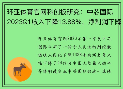 环亚体育官网科创板研究：中芯国际2023Q1收入下降13.88%，净利润下降44% - 副本